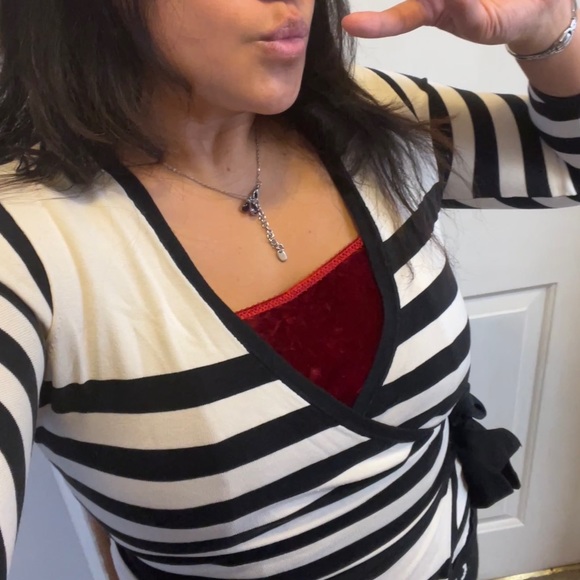 DVF Diane von Furstenberg Ballerina Wrap Tie Up Ribbon Bow Stripe Sweater Ballet - Picture 9 of 12